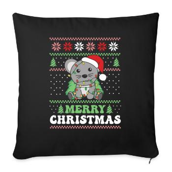 Joyeux Noël rétro moche souris de Noël - Housse de coussin décorative 45 x 45 cm - noir - Devant