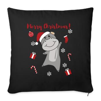 Hippo Merry Christmas Winter Animals Hippos - Sofa pillowcase 17,3'' x 17,3'' (45 x 45 cm) - black - Front