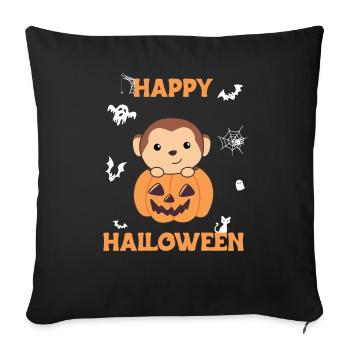 Singe à la citrouille singe mignon Joyeux Halloween - Housse de coussin décorative 45 x 45 cm - noir - Devant