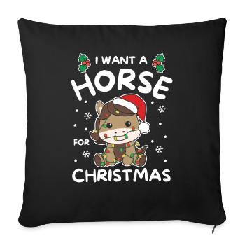 Je veux un cheval pour les chevaux doux de Noël - Housse de coussin décorative 45 x 45 cm - noir - Devant