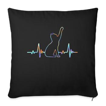 Heartbeat Cat Lover Animal Silhouette - Sofa pillowcase 17,3'' x 17,3'' (45 x 45 cm) - black - Front