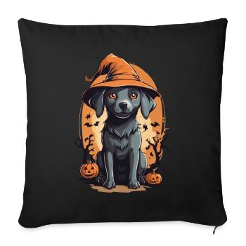 Chien d’Halloween mignon avec un chapeau de sorcière - Housse de coussin décorative 45 x 45 cm - noir - Devant