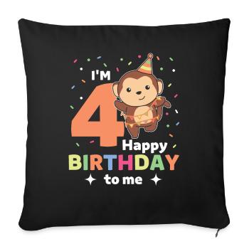 Affe zum 4. Geburtstag Kinder vier Jahre alt - Sofakissenbezug 45 x 45 cm - Schwarz - Vorne