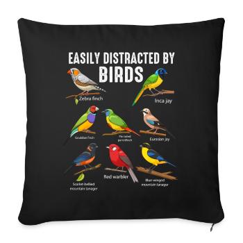 Easily Distracted By Birds Bird Lover - Sofa pillowcase 17,3'' x 17,3'' (45 x 45 cm) - black - Front