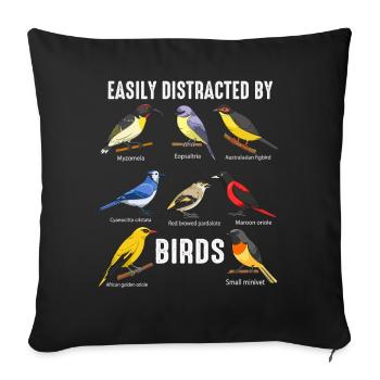 Easily Distracted By Birds Bird Lover - Sofa pillowcase 17,3'' x 17,3'' (45 x 45 cm) - black - Front