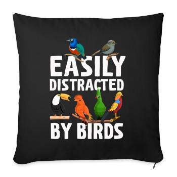 Easily Distracted By Birds Bird Lover - Sofa pillowcase 17,3'' x 17,3'' (45 x 45 cm) - black - Front