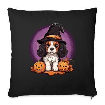 Halloween Witch Hat Pumpkin Dog Cavalier King - Sofa pillowcase 17,3'' x 17,3'' (45 x 45 cm) - black - Front