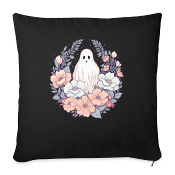 Halloween Groovy Ghost Hippie Fleurs Vintage - Housse de coussin décorative 45 x 45 cm - noir - Devant