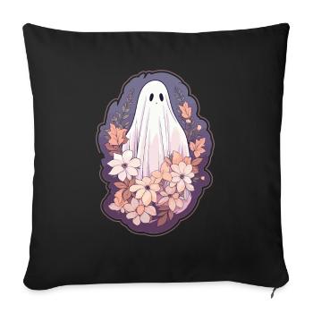 Halloween Groovy Ghost Hippie Fleurs Vintage - Housse de coussin décorative 45 x 45 cm - noir - Devant