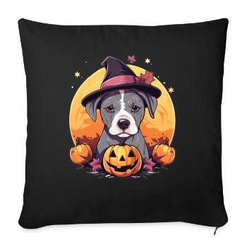 Halloween Witch Hat Pumpkin Dog American Staffie - Sofa pillowcase 17,3'' x 17,3'' (45 x 45 cm) - black - Front