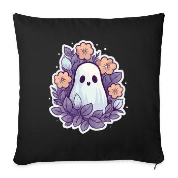 Halloween Groovy Ghost Hippie Fleurs Vintage - Housse de coussin décorative 45 x 45 cm - noir - Devant