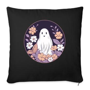 Halloween Groovy Ghost Hippie Fleurs Vintage - Housse de coussin décorative 45 x 45 cm - noir - Devant