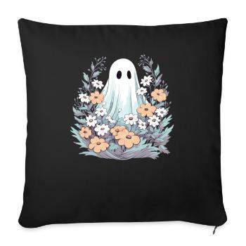 Halloween Groovy Ghost Hippie Fleurs Vintage - Housse de coussin décorative 45 x 45 cm - noir - Devant