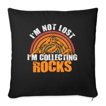 Je ne suis pas perdu Je collectionne des roches Drôle de géologie - Housse de coussin décorative 45 x 45 cm - noir - Devant