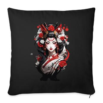 Geisha Japon Streetwear Anime Illustration - Housse de coussin décorative 45 x 45 cm - noir - Devant