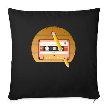 80's Cassette Tape 1990s Pencil Winding Cassette - Sofa pillowcase 17,3'' x 17,3'' (45 x 45 cm) - black - Front