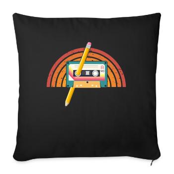 80's Cassette Tape 1990s Pencil Winding Cassette - Sofa pillowcase 17,3'' x 17,3'' (45 x 45 cm) - black - Front