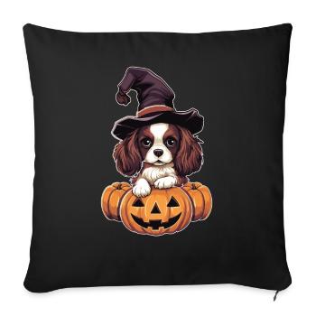 Halloween Witch Hat Pumpkin Dog Cavalier King - Sofa pillowcase 17,3'' x 17,3'' (45 x 45 cm) - black - Front