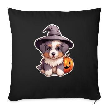 Halloween Chapeau de Sorcière Citrouille Chien Berger Australien - Housse de coussin décorative 45 x 45 cm - noir - Devant