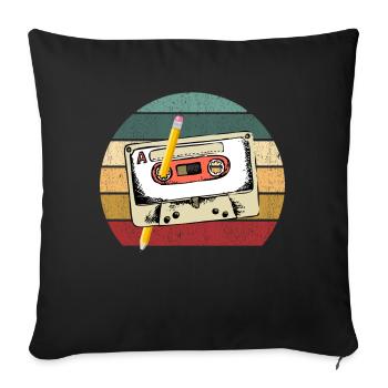 80's Cassette Tape 1990s Pencil Winding Cassette - Sofa pillowcase 17,3'' x 17,3'' (45 x 45 cm) - black - Front
