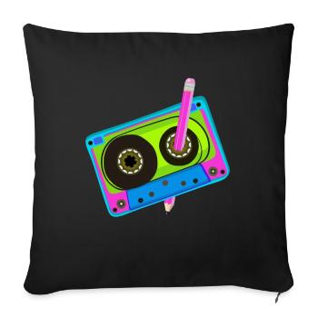 80's Cassette Tape 1990s Pencil Winding Cassette - Sofa pillowcase 17,3'' x 17,3'' (45 x 45 cm) - black - Front