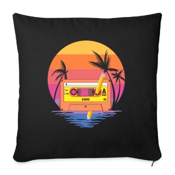 80's Cassette Tape 1990s Pencil Winding Cassette - Sofa pillowcase 17,3'' x 17,3'' (45 x 45 cm) - black - Front