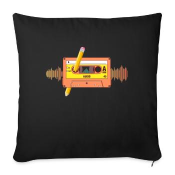 80's Cassette Tape 1990s Pencil Winding Cassette - Sofa pillowcase 17,3'' x 17,3'' (45 x 45 cm) - black - Front