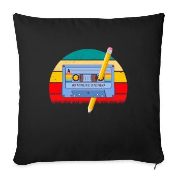 80's Cassette Tape 1990s Pencil Winding Cassette - Sofa pillowcase 17,3'' x 17,3'' (45 x 45 cm) - black - Front