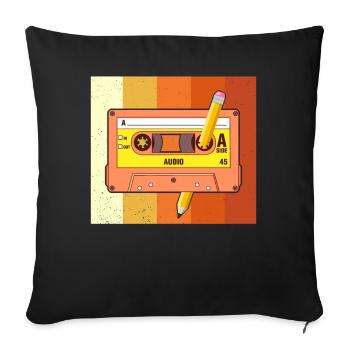80's Cassette Tape 1990s Pencil Winding Cassette - Sofa pillowcase 17,3'' x 17,3'' (45 x 45 cm) - black - Front