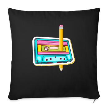 80's Cassette Tape 1990s Pencil Winding Cassette - Sofa pillowcase 17,3'' x 17,3'' (45 x 45 cm) - black - Front