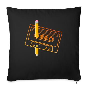 80's Cassette Tape 1990s Pencil Winding Cassette - Sofa pillowcase 17,3'' x 17,3'' (45 x 45 cm) - black - Front