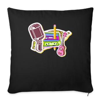 80's Cassette Tape 1990s Pencil Winding Cassette - Sofa pillowcase 17,3'' x 17,3'' (45 x 45 cm) - black - Front