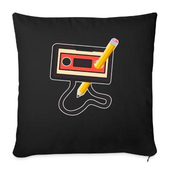 80's Cassette Tape 1990s Pencil Winding Cassette - Sofa pillowcase 17,3'' x 17,3'' (45 x 45 cm) - black - Front