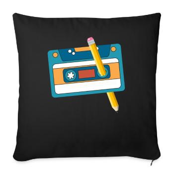 80's Cassette Tape 1990s Pencil Winding Cassette - Sofa pillowcase 17,3'' x 17,3'' (45 x 45 cm) - black - Front