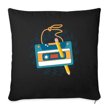 80's Cassette Tape 1990s Pencil Winding Cassette - Sofa pillowcase 17,3'' x 17,3'' (45 x 45 cm) - black - Front