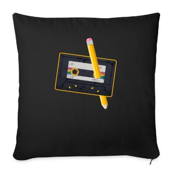80's Cassette Tape 1990s Pencil Winding Cassette - Sofa pillowcase 17,3'' x 17,3'' (45 x 45 cm) - black - Front