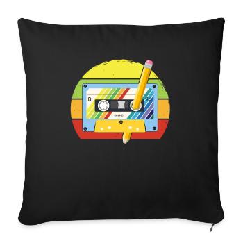 80's Cassette Tape 1990s Pencil Winding Cassette - Sofa pillowcase 17,3'' x 17,3'' (45 x 45 cm) - black - Front