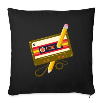 80's Cassette Tape 1990s Pencil Winding Cassette - Sofa pillowcase 17,3'' x 17,3'' (45 x 45 cm) - black - Front