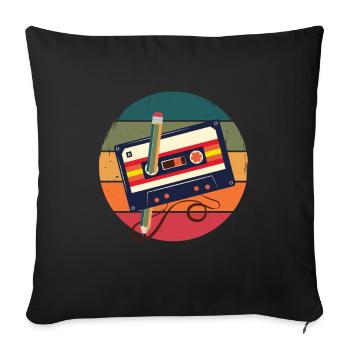 80's Cassette Tape 1990s Pencil Winding Cassette - Sofa pillowcase 17,3'' x 17,3'' (45 x 45 cm) - black - Front
