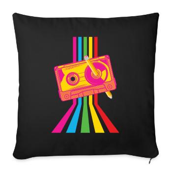80's Cassette Tape 1990s Pencil Winding Cassette - Sofa pillowcase 17,3'' x 17,3'' (45 x 45 cm) - black - Front