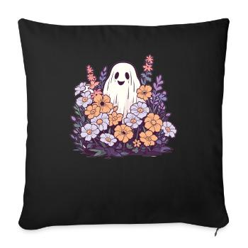 Halloween Groovy Ghost Hippie Fleurs Vintage - Housse de coussin décorative 45 x 45 cm - noir - Devant