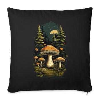 Conception rétro de champignons cèpes collectant dans la forêt des champignons naturels - Housse de coussin décorative 45 x 45 cm - noir - Devant