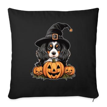 Halloween Witch Hat Pumpkin Dog Cavalier King - Sofa pillowcase 17,3'' x 17,3'' (45 x 45 cm) - black - Front