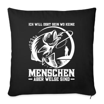 Welsangeln Angler Angelrute Welsfisher Welse - Sofakissenbezug 45 x 45 cm - Schwarz - Vorne