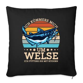 Wels Angeln Norwegen Angelköder Fischerboot - Sofakissenbezug 45 x 45 cm - Schwarz - Vorne