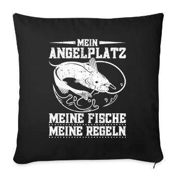 Angelurlaub Angeln Angler Fischerboot Angelköder - Sofakissenbezug 45 x 45 cm - Schwarz - Vorne