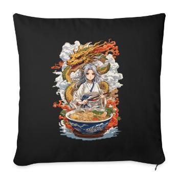 Kawaii Ramen Girl & Dragon Manga Soupe Design - Housse de coussin décorative 45 x 45 cm - noir - Devant