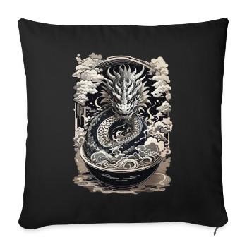 Dragon & Ramen Soup Asian Retro Art - Sofa pillowcase 17,3'' x 17,3'' (45 x 45 cm) - black - Front