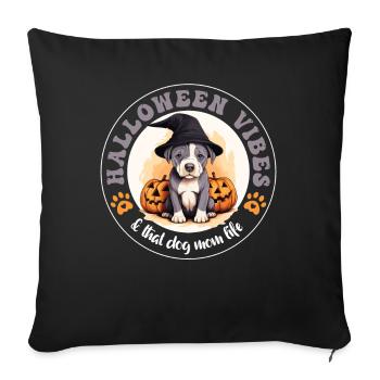 Halloween Witch Hat Pumpkin Dog American Staffie - Housse de coussin décorative 45 x 45 cm - noir - Devant