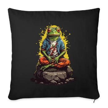 Zen Frog Spiritual Cartoon Yoga Design - Sofa pillowcase 17,3'' x 17,3'' (45 x 45 cm) - black - Front